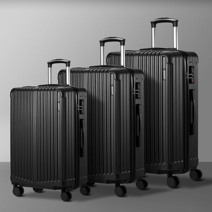 Mazam 3PCS Luggage Set Travel TSA Lock ABS Case Black-Luggage Sets-PEROZ Accessories