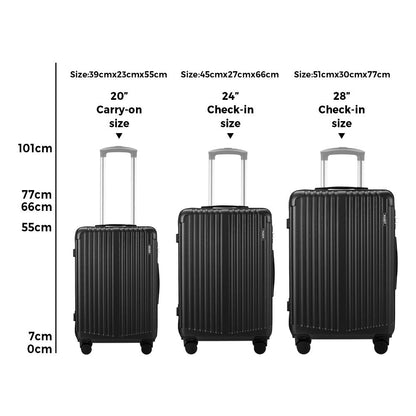 Mazam 3PCS Luggage Set Travel TSA Lock ABS Case Black-Luggage Sets-PEROZ Accessories