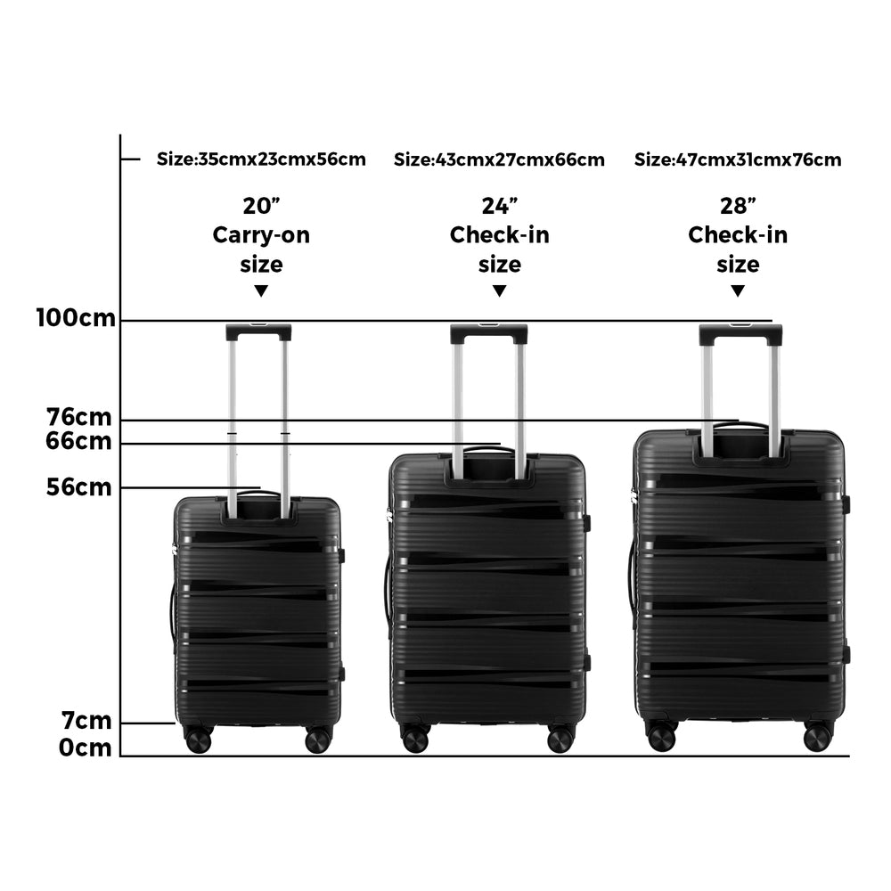 Mazam 3PCS Luggage Suitcase Set PP Case TSA Lock Black-Luggage Sets-PEROZ Accessories