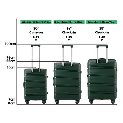 Mazam 3PCS Luggage Suitcase Set PP Case TSA Lock Green-Luggage Sets-PEROZ Accessories