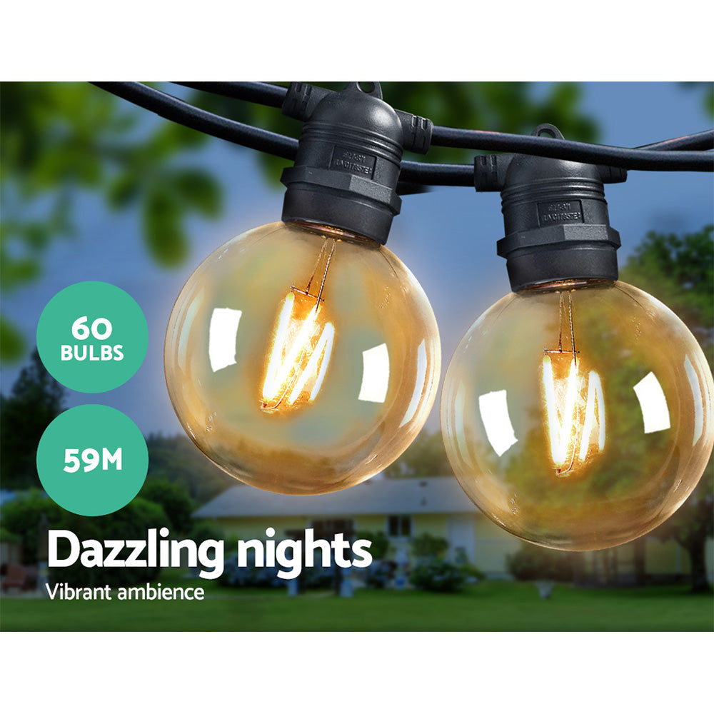 Jingle Jollys 59m LED Festoon Lights Sting Lighting Kits Wedding Outdoor Party-Occasions &gt; Christmas &gt; Outdoor Decorations &amp; Lights-PEROZ Accessories