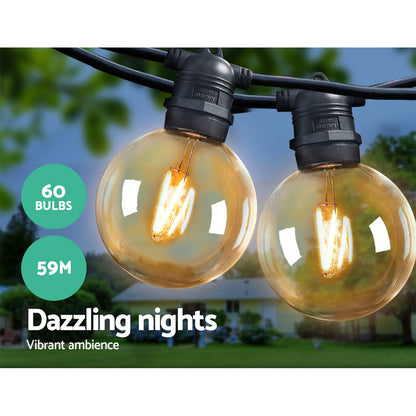 Jingle Jollys 59m LED Festoon Lights Sting Lighting Kits Wedding Outdoor Party-Occasions &gt; Christmas &gt; Outdoor Decorations &amp; Lights-PEROZ Accessories