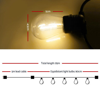 95m LED Festoon String Lights Christmas Decorations Wedding Party Outdoor Garden-Outdoor Lights-PEROZ Accessories