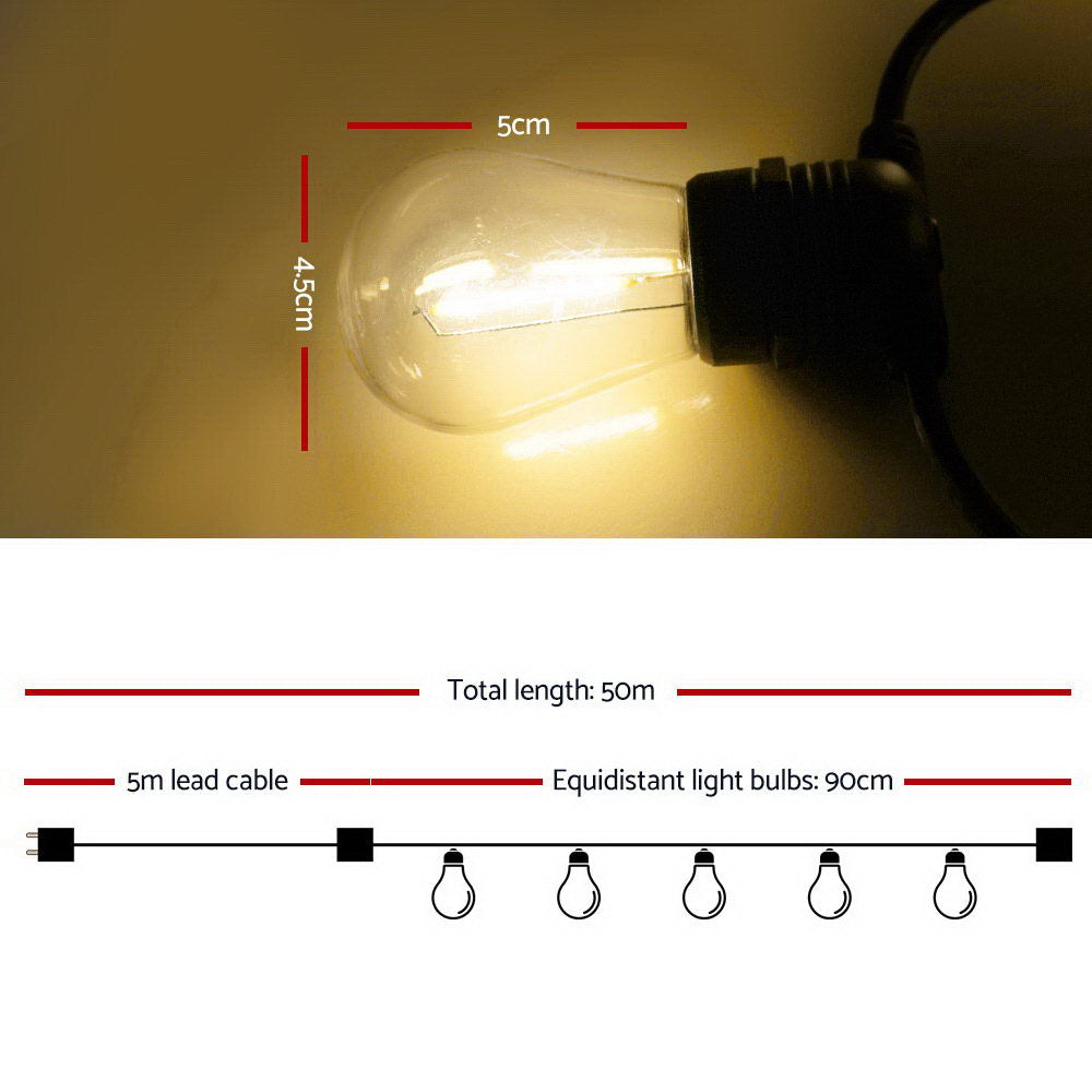 50m LED Festoon String Lights Christmas Decorations Wedding Party Outdoor Garden-Outdoor Lights-PEROZ Accessories