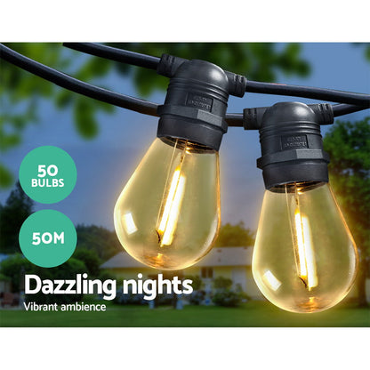 50m LED Festoon String Lights Christmas Decorations Wedding Party Outdoor Garden-Outdoor Lights-PEROZ Accessories