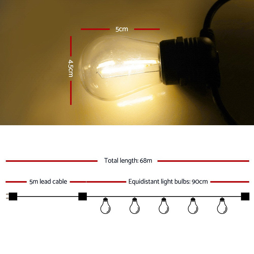 68m LED Festoon String Lights Christmas Decorations Wedding Party Outdoor Garden-Outdoor Lights-PEROZ Accessories