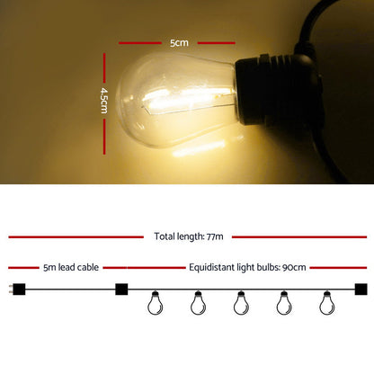 77m LED Festoon String Lights Christmas Decorations Wedding Party Outdoor Garden-Outdoor Lights-PEROZ Accessories