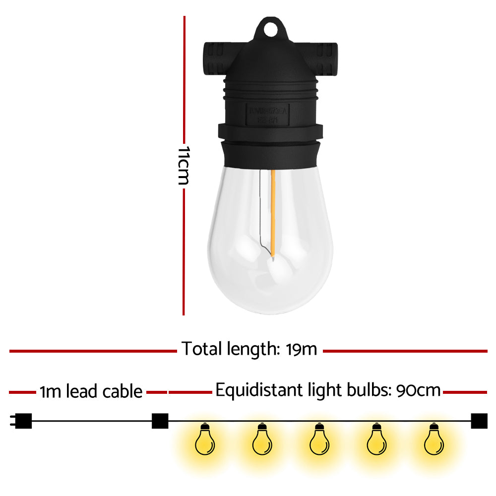 19m Festoon Lights Christmas Fairy String Lights Outdoor Party Garden Decor-Outdoor Lights-PEROZ Accessories