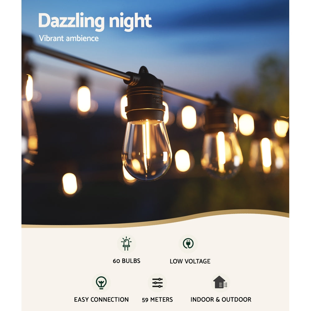 55m Festoon Lights Christmas Fairy String Lights Outdoor Party Garden Decor-Outdoor Lights-PEROZ Accessories