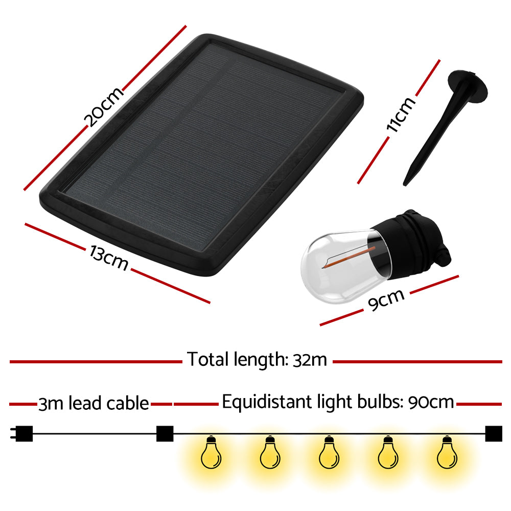 32m Solar Festoon Lights Outdoor LED String Light Christmas Party Decorations-Outdoor Lights-PEROZ Accessories