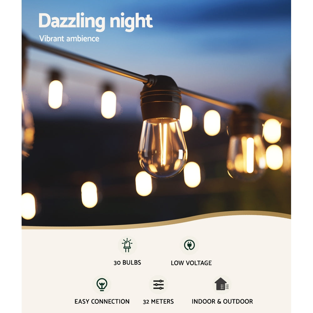 32m Solar Festoon Lights Outdoor LED String Light Christmas Party Decorations-Outdoor Lights-PEROZ Accessories