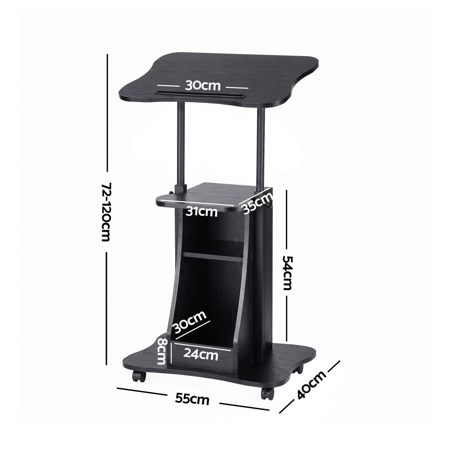 Artiss Mobile Podium Stand with Lockable Wheels Height Adjustable Laptop Desk Black