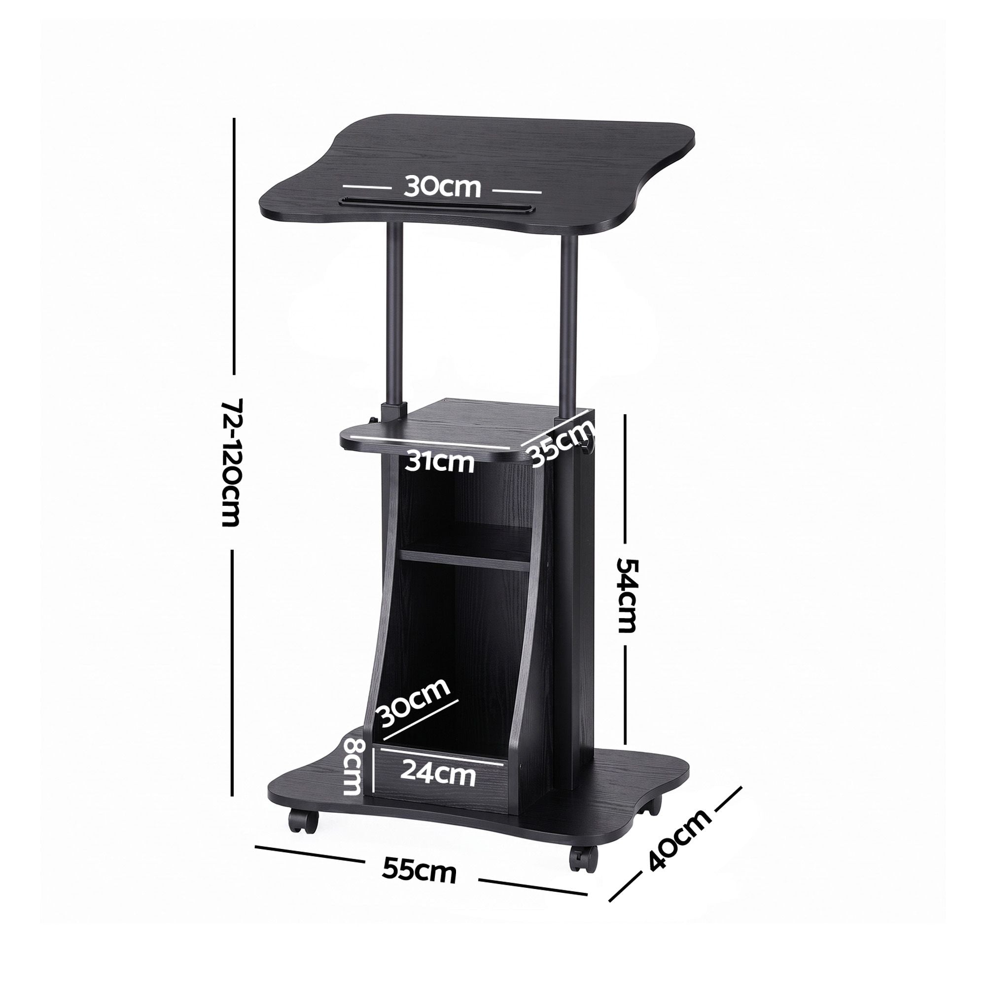 Artiss Mobile Podium Stand with Lockable Wheels Height Adjustable Laptop Desk Black