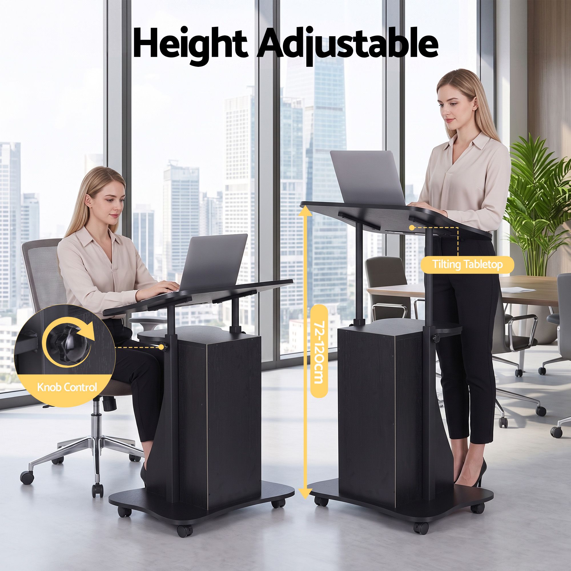 Artiss Mobile Podium Stand with Lockable Wheels Height Adjustable Laptop Desk Black
