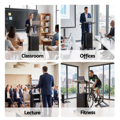 Artiss Mobile Podium Stand with Lockable Wheels Height Adjustable Laptop Desk Black