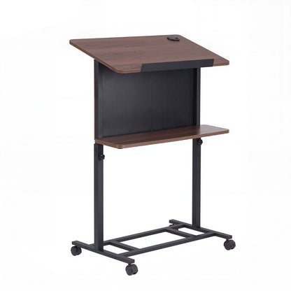 Artiss Mobile Lectern Podium Stand with Storage Shelf Height Adjustable Laptop Desk Black &amp; Walnut