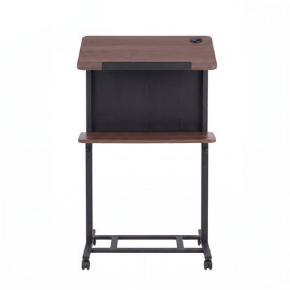 Artiss Mobile Lectern Podium Stand with Storage Shelf Height Adjustable Laptop Desk Black &amp; Walnut