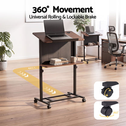 Artiss Mobile Lectern Podium Stand with Storage Shelf Height Adjustable Laptop Desk Black &amp; Walnut