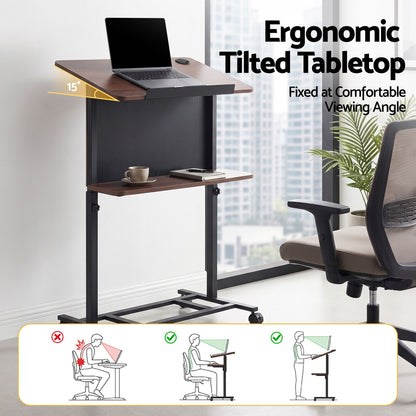 Artiss Mobile Lectern Podium Stand with Storage Shelf Height Adjustable Laptop Desk Black &amp; Walnut