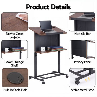 Artiss Mobile Lectern Podium Stand with Storage Shelf Height Adjustable Laptop Desk Black &amp; Walnut
