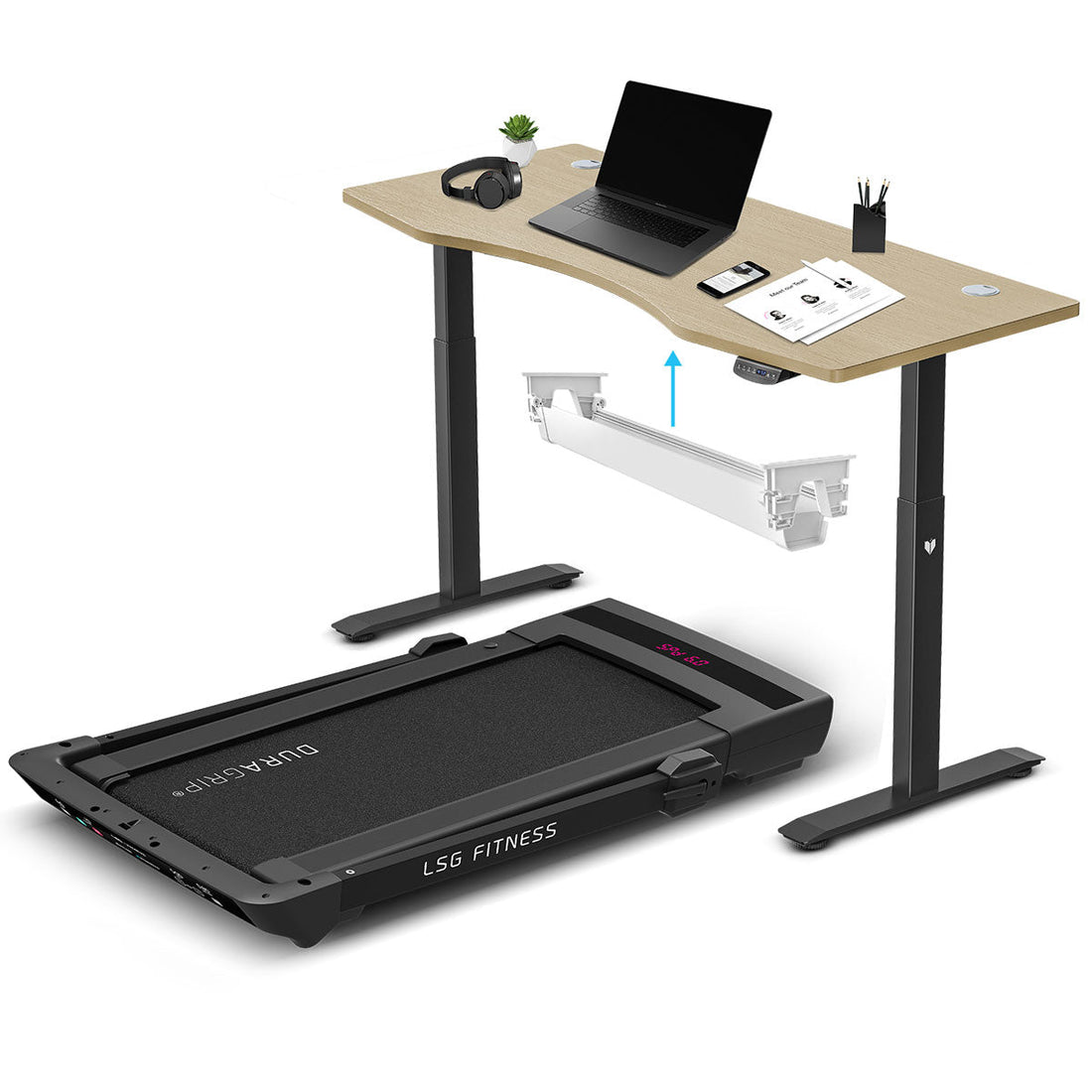 LSG Pacer M5 with Dual Motor Automatic Standing Desk 150cm in Oak/Black and Cable Management-Walking Pad-PEROZ Accessories
