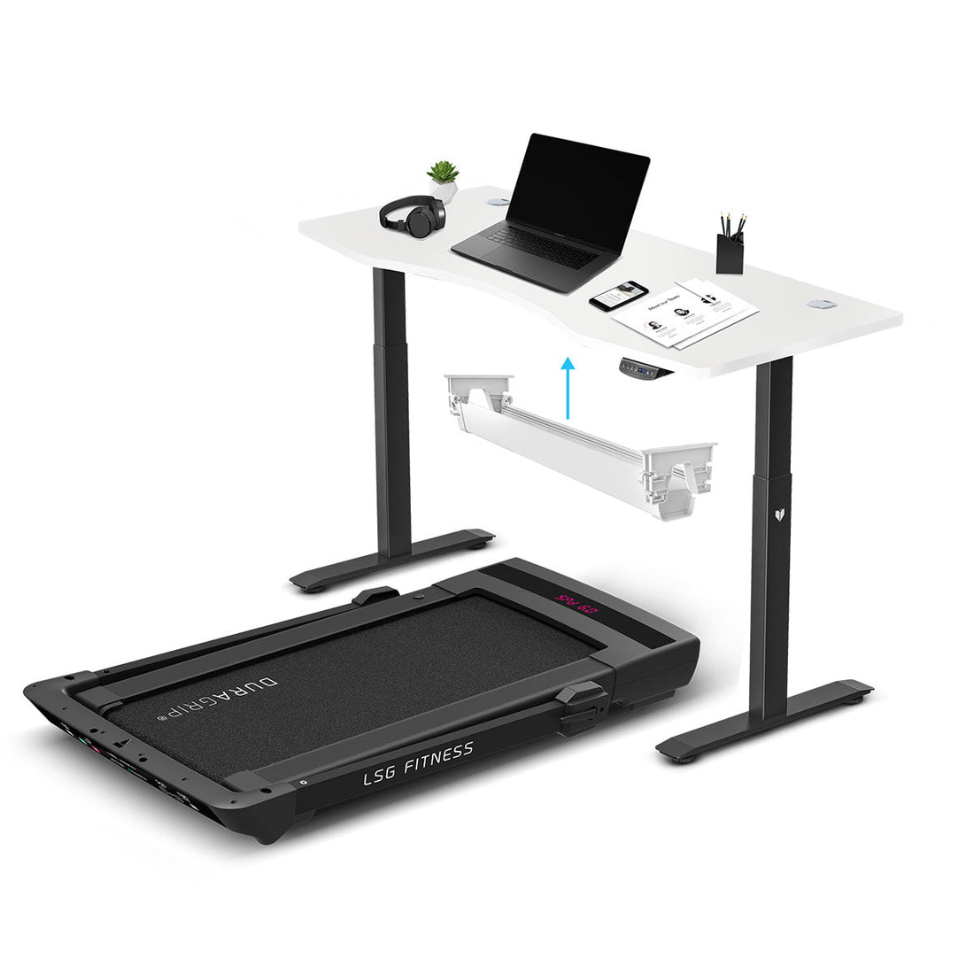 LSG Pacer M5 with Dual Motor Automatic Standing Desk 150cm in White/Black and Cable Management-Walking Pad-PEROZ Accessories