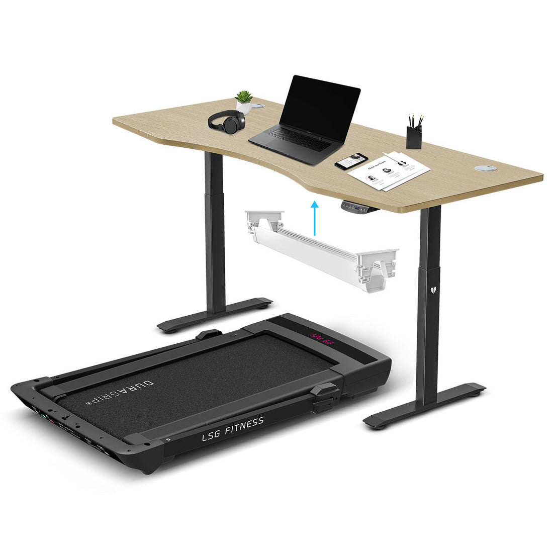LSG Pacer M5 with Dual Motor Automatic Standing Desk 180cm in Oak/Black and Cable Management-Walking Pad-PEROZ Accessories
