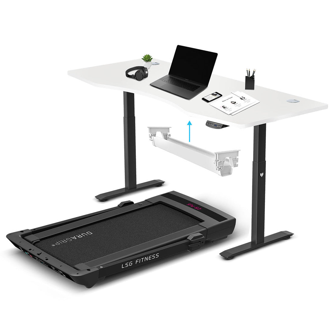 LSG Pacer M5 with Dual Motor Automatic Standing Desk 180cm in White/Black and Cable Management-Walking Pad-PEROZ Accessories
