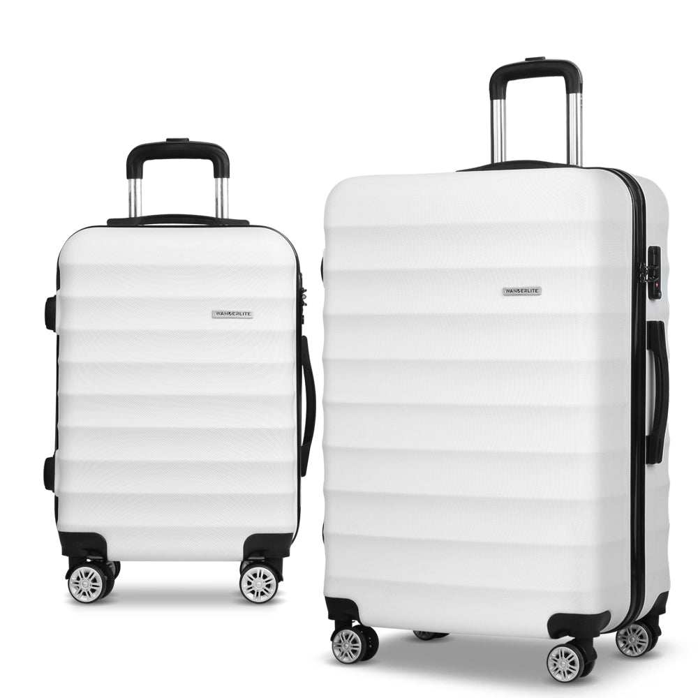 Wanderlite 2pcs Luggage Trolley Travel Suitcase Set TSA Hard Shell Case Strap White-Luggage-PEROZ Accessories