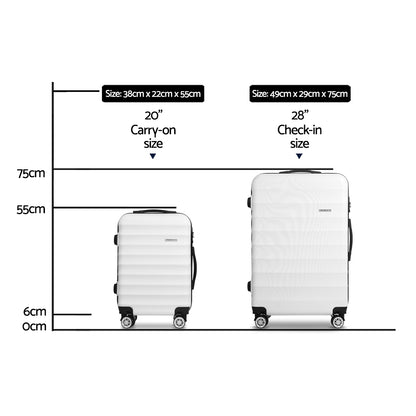Wanderlite 2pcs Luggage Trolley Travel Suitcase Set TSA Hard Shell Case Strap White-Luggage-PEROZ Accessories