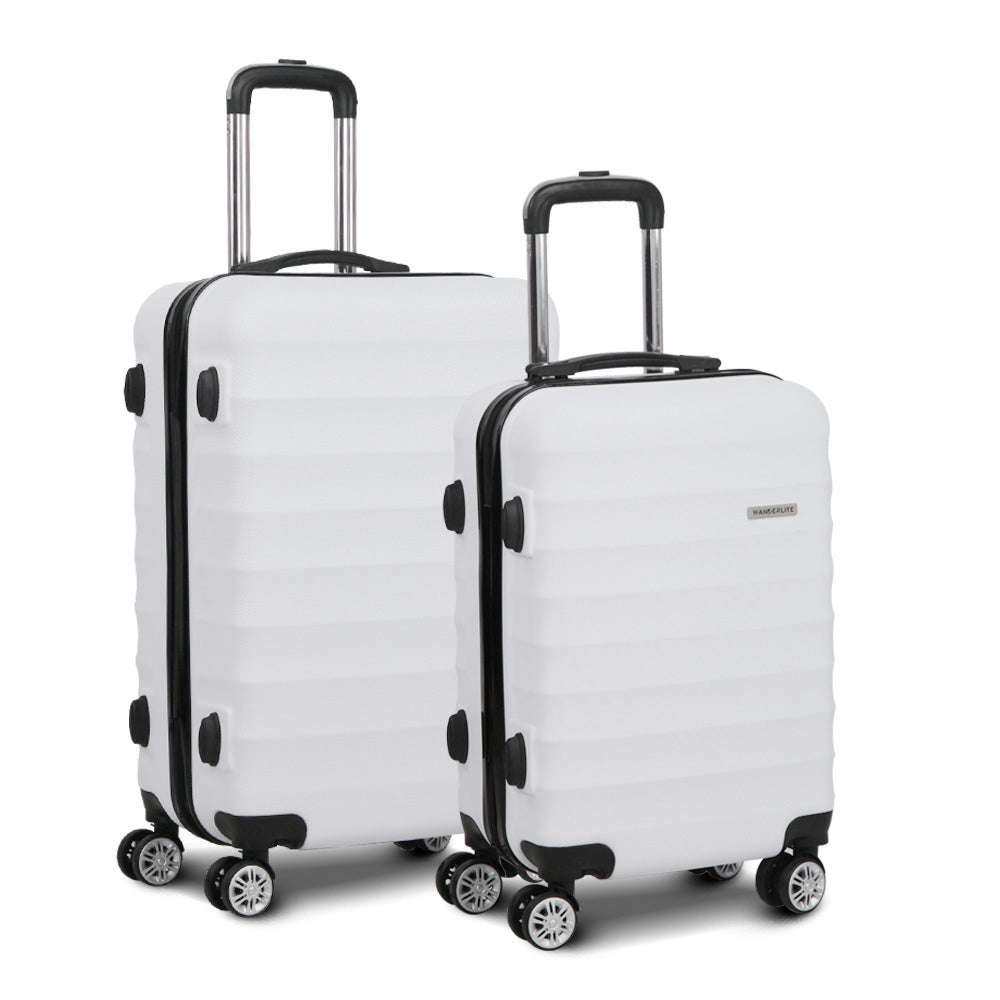 Wanderlite 2pcs Luggage Trolley Travel Suitcase Set TSA Hard Shell Case Strap White-Luggage-PEROZ Accessories