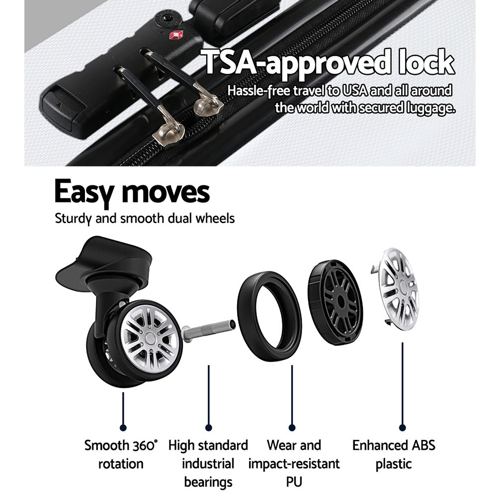 Wanderlite 2pcs Luggage Trolley Travel Suitcase Set TSA Hard Shell Case Strap White-Luggage-PEROZ Accessories