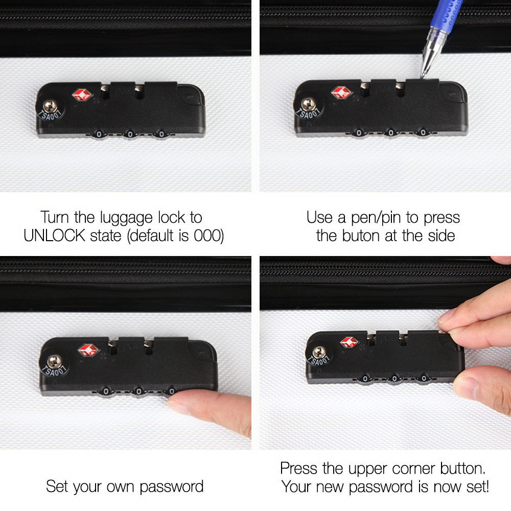 Wanderlite 2pcs Luggage Trolley Travel Suitcase Set TSA Hard Shell Case Strap White-Luggage-PEROZ Accessories