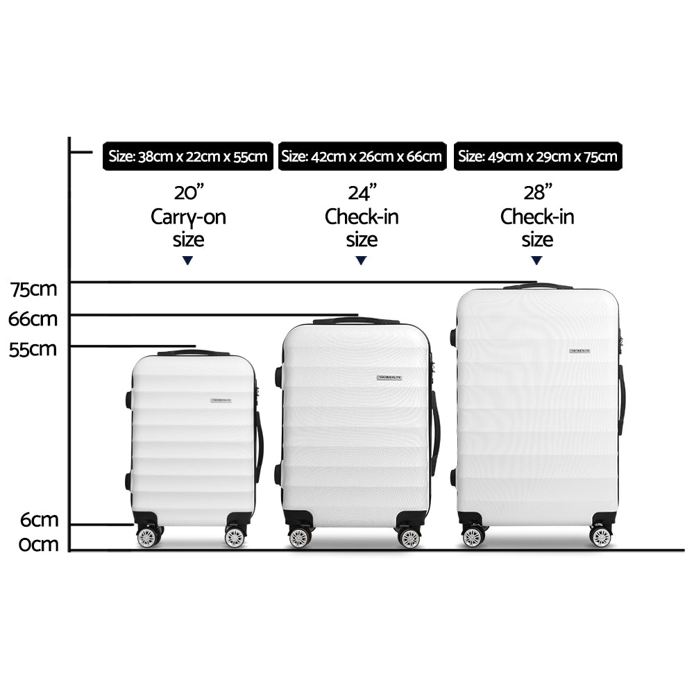 Wanderlite 3pcs Luggage Trolley Travel Suitcase Set TSA Hard Shell Case Strap White-Luggage-PEROZ Accessories