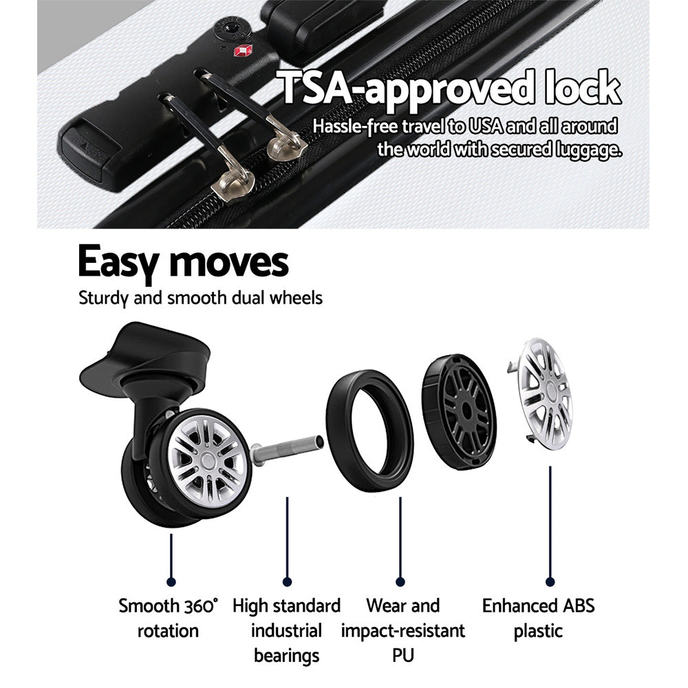 Wanderlite 3pcs Luggage Trolley Travel Suitcase Set TSA Hard Shell Case Strap White-Luggage-PEROZ Accessories