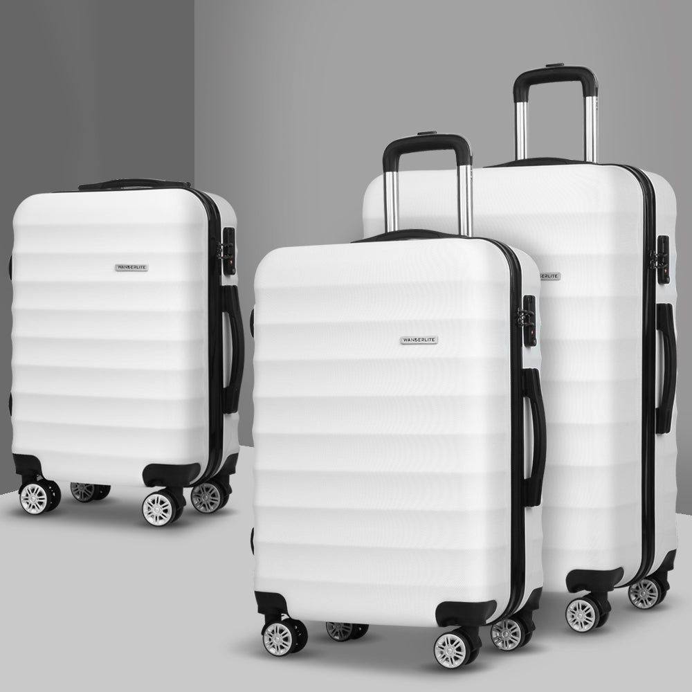 Wanderlite 3pcs Luggage Trolley Travel Suitcase Set TSA Hard Shell Case Strap White-Luggage-PEROZ Accessories