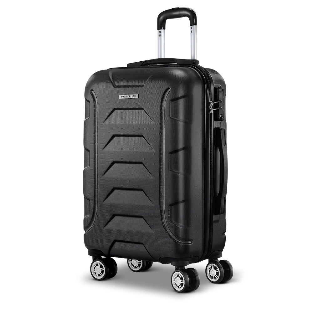 Wanderlite 20 Inch Luggage with Zipper Lock Travel Suitcase Carry On Hard Shell Luggage Case Black-Luggage-PEROZ Accessories