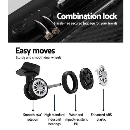 Wanderlite 20 Inch Luggage with Zipper Lock Travel Suitcase Carry On Hard Shell Luggage Case Black-Luggage-PEROZ Accessories