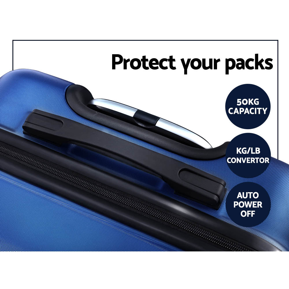 Wanderlite 2pc Luggage Trolley Travel Suitcase Set TSA Hard Case Lightweight Blue-Luggage-PEROZ Accessories
