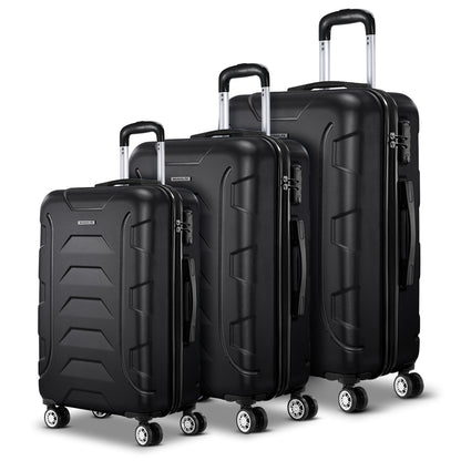 Wanderlite 3pc Luggage Trolley Travel Suitcase Set TSA Hard Case Lightweight Black-Luggage-PEROZ Accessories
