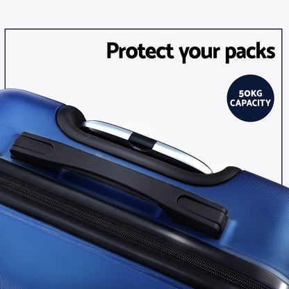 Wanderlite 3pc Luggage Trolley Travel Suitcase Set TSA Hard Shell Case Strap Blue-Luggage-PEROZ Accessories
