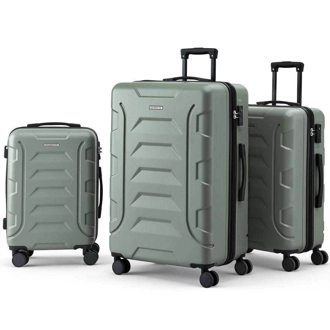 Wanderlite 3pcs Luggage Suitcase Set Trolley Travel TSA Lightweight Hard Case Grey Green-Home &amp; Garden > Travel > Suitcases-PEROZ Accessories