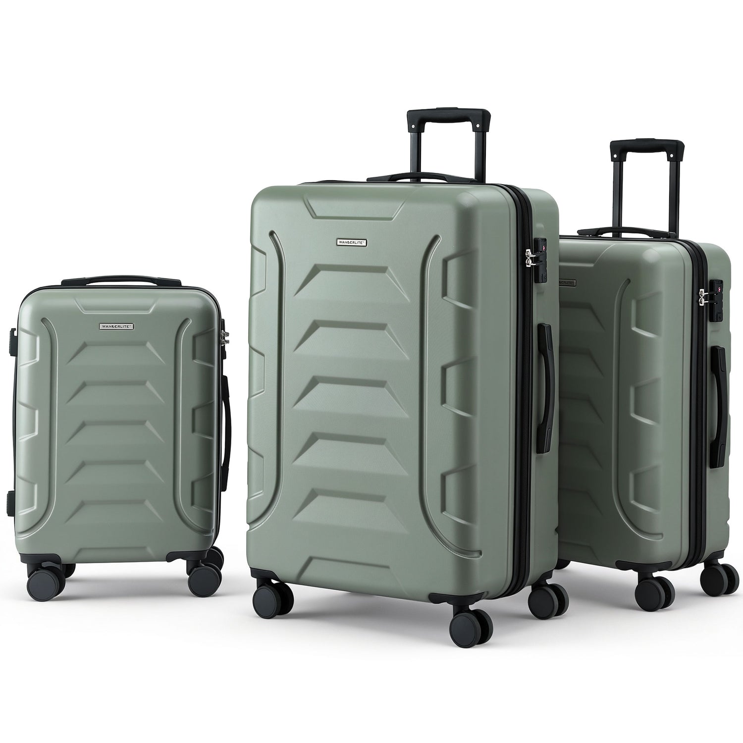 Wanderlite 3pcs Luggage Suitcase Set Trolley Travel TSA Lightweight Hard Case Grey Green-Home &amp; Garden > Travel > Suitcases-PEROZ Accessories