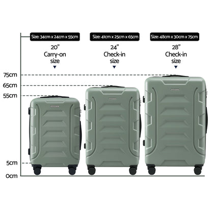 Wanderlite 3pcs Luggage Suitcase Set Trolley Travel TSA Lightweight Hard Case Grey Green-Home &amp; Garden > Travel > Suitcases-PEROZ Accessories