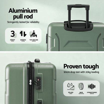 Wanderlite 3pcs Luggage Suitcase Set Trolley Travel TSA Lightweight Hard Case Grey Green-Home &amp; Garden > Travel > Suitcases-PEROZ Accessories