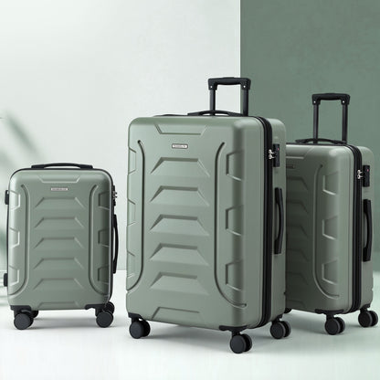 Wanderlite 3pcs Luggage Suitcase Set Trolley Travel TSA Lightweight Hard Case Grey Green-Home &amp; Garden > Travel > Suitcases-PEROZ Accessories