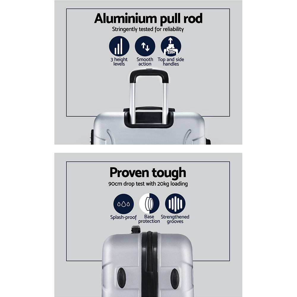 Wanderlite 3pc Luggage Trolley Travel Suitcase Set TSA Hard Case Shell Strap Silver-Luggage-PEROZ Accessories
