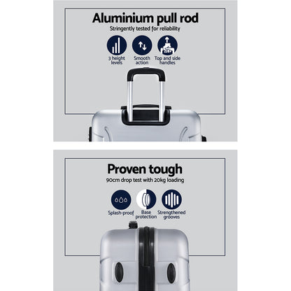 Wanderlite 3pc Luggage Trolley Travel Suitcase Set TSA Hard Case Shell Strap Silver-Luggage-PEROZ Accessories