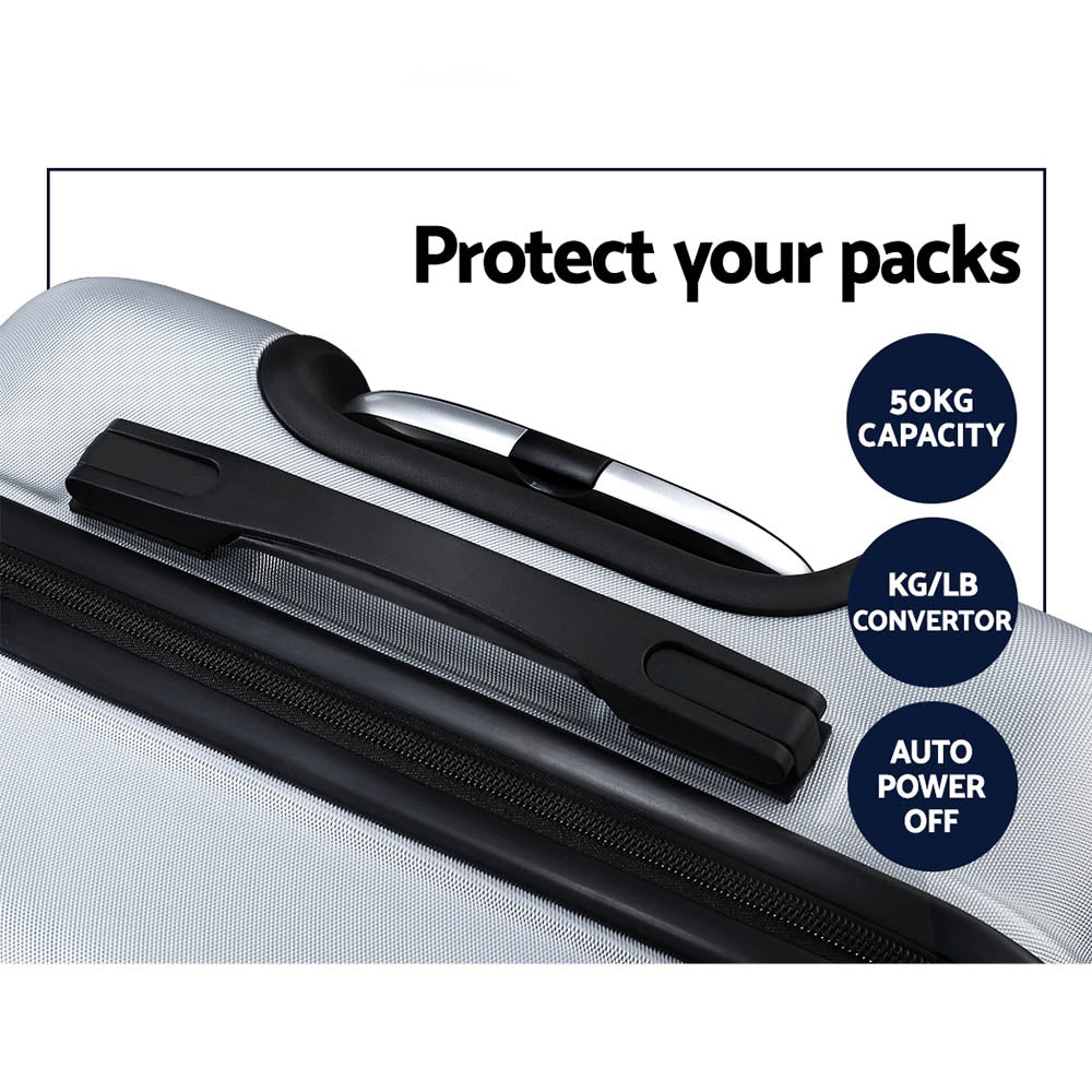Wanderlite 3pc Luggage Trolley Travel Suitcase Set TSA Hard Case Shell Strap Silver-Luggage-PEROZ Accessories
