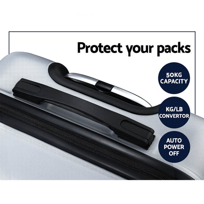 Wanderlite 3pc Luggage Trolley Travel Suitcase Set TSA Hard Case Shell Strap Silver-Luggage-PEROZ Accessories